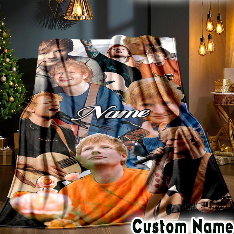 Custom Name Ed Sheeran music Throws Blanket Flannel Blankets for Couch Bed Gifts for Men Women Picnic blanket Christmas fan gifts