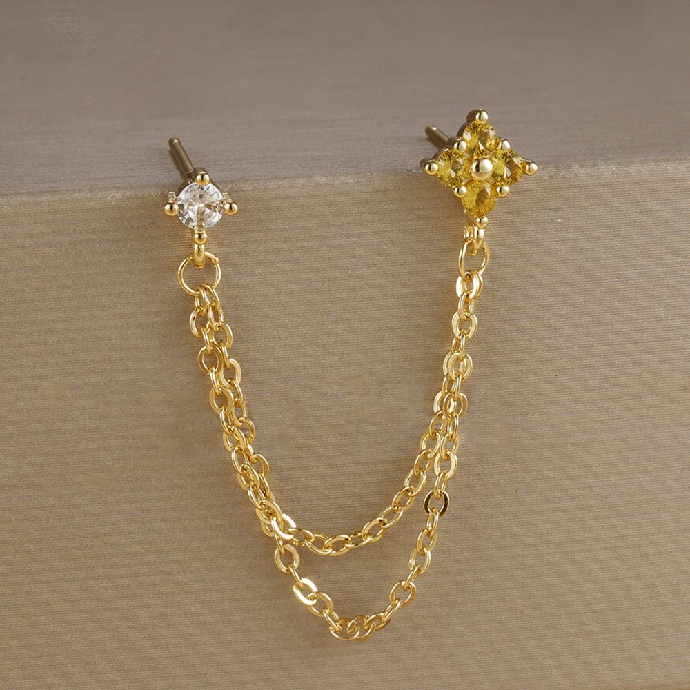 2PCS Stainless Steel December Birthday Stone Square Hanging Earrings Cubic Zirconia Chain Flower Dangle Earring Piercing Jewelry