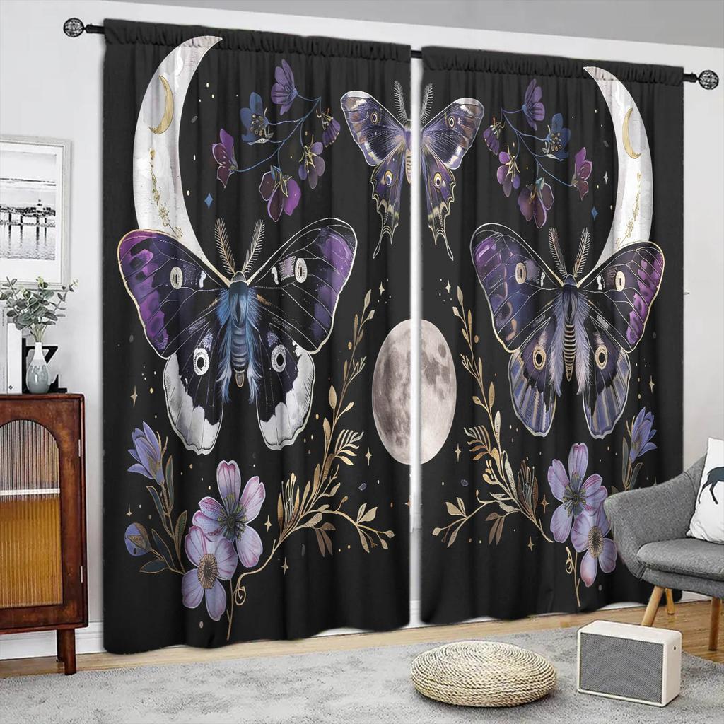 Moon Moth Printed Curtain for Home Decor - Rod Pocket Window Treatment for Bedroom, Kitchen, Living Room