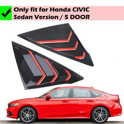 2x Seitenfenster Lüftung Lamellen Abdeckung Kohlefaser Schwarz+Roter Rand Für Honda Civic 22+