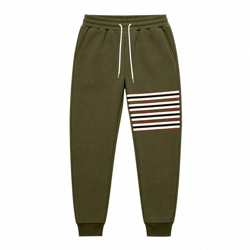 Men Stripe Jogger Sweatpants, Elastic Drawstring Waist Contrast Stripe Ribbed Ankle Cuffs Soft Fleece‑Lined Casual Athletic Trousers