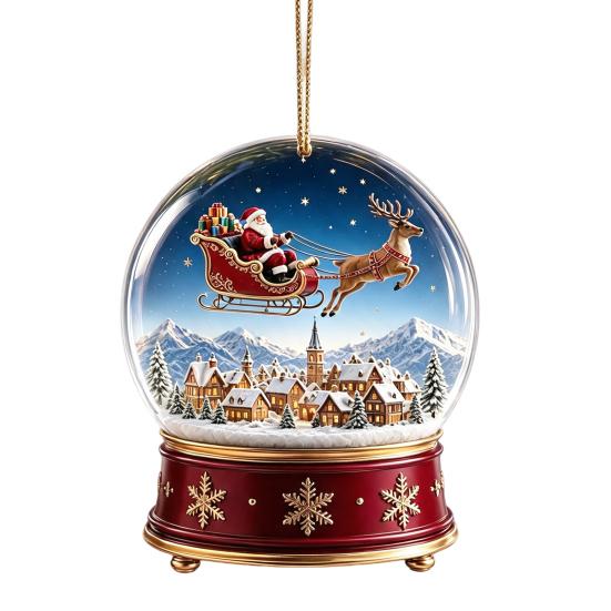 Hanging Holiday Decorations Christmas Crystal Ball Style Pendant with Rope, 2D Flat Acrylic Theme Pattern Decor Ornament for Tree Decoration