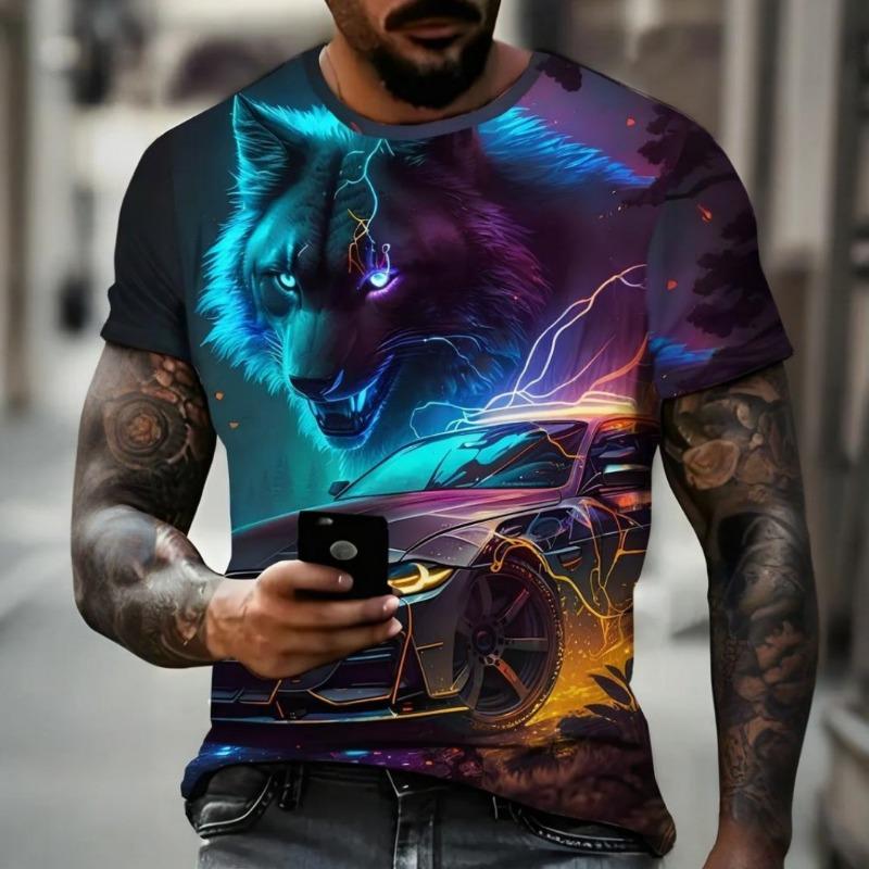 3D digital animal print pattern T-shirt short sleeved