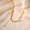 18k Gold Plated Double Layer Necklace Graceful Pearl Pendant Sweater Beaded Tassel Versatile Stainless Steel Women's