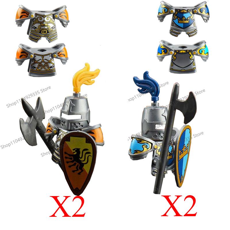 Mittelalterliche Militärsoldaten Figuren MOC Bausteine Burg Schwarzer Adler Wolf Krake Greif Antiker Ritter Waffen Bausteine Spielzeug