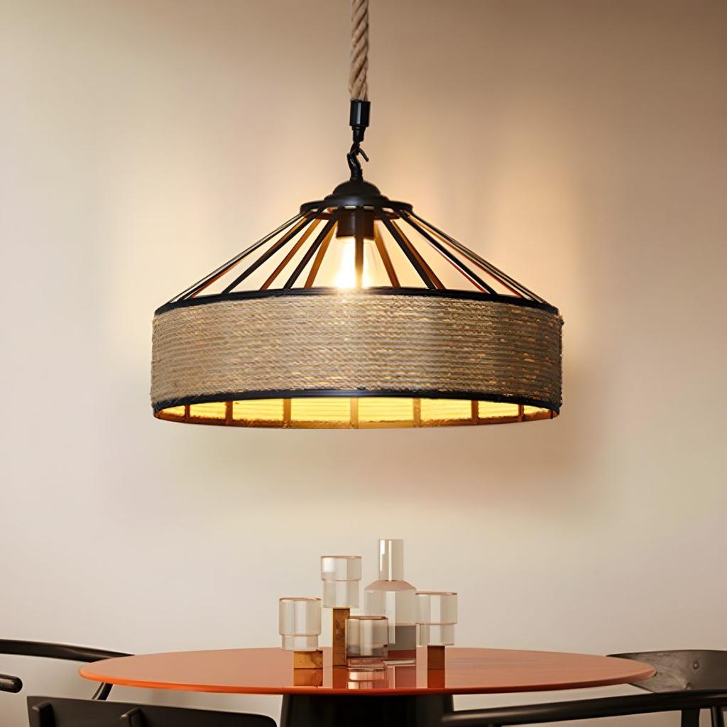 Iron Material Retro Pendant Lights 40CM E27 Base Loft Vintage Office Indoor Home Hemp Rope Industrial Hanging Lamps Chandelier