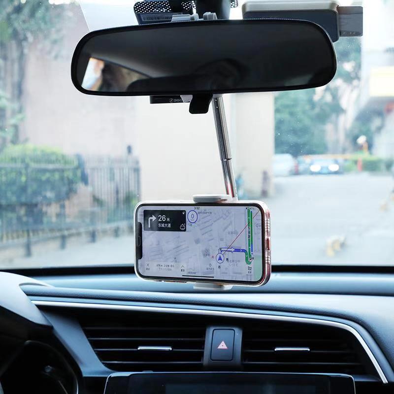 New Car Rearview Mirror Mount Phone Holder GPS Auto Clip 360 Degree Rotatable and Retractable Rearview Mirror Seat Hanging Clip