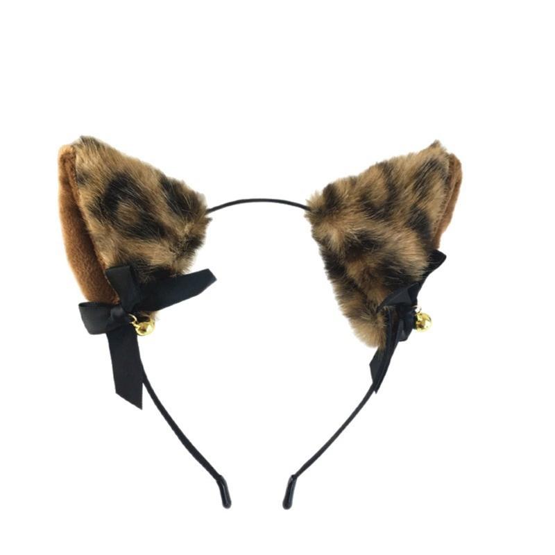 Leopard Cats Ears Headband with Bells Collar Set Cats Costumes Accessories for Women Halloween Cosplay Party Costumes