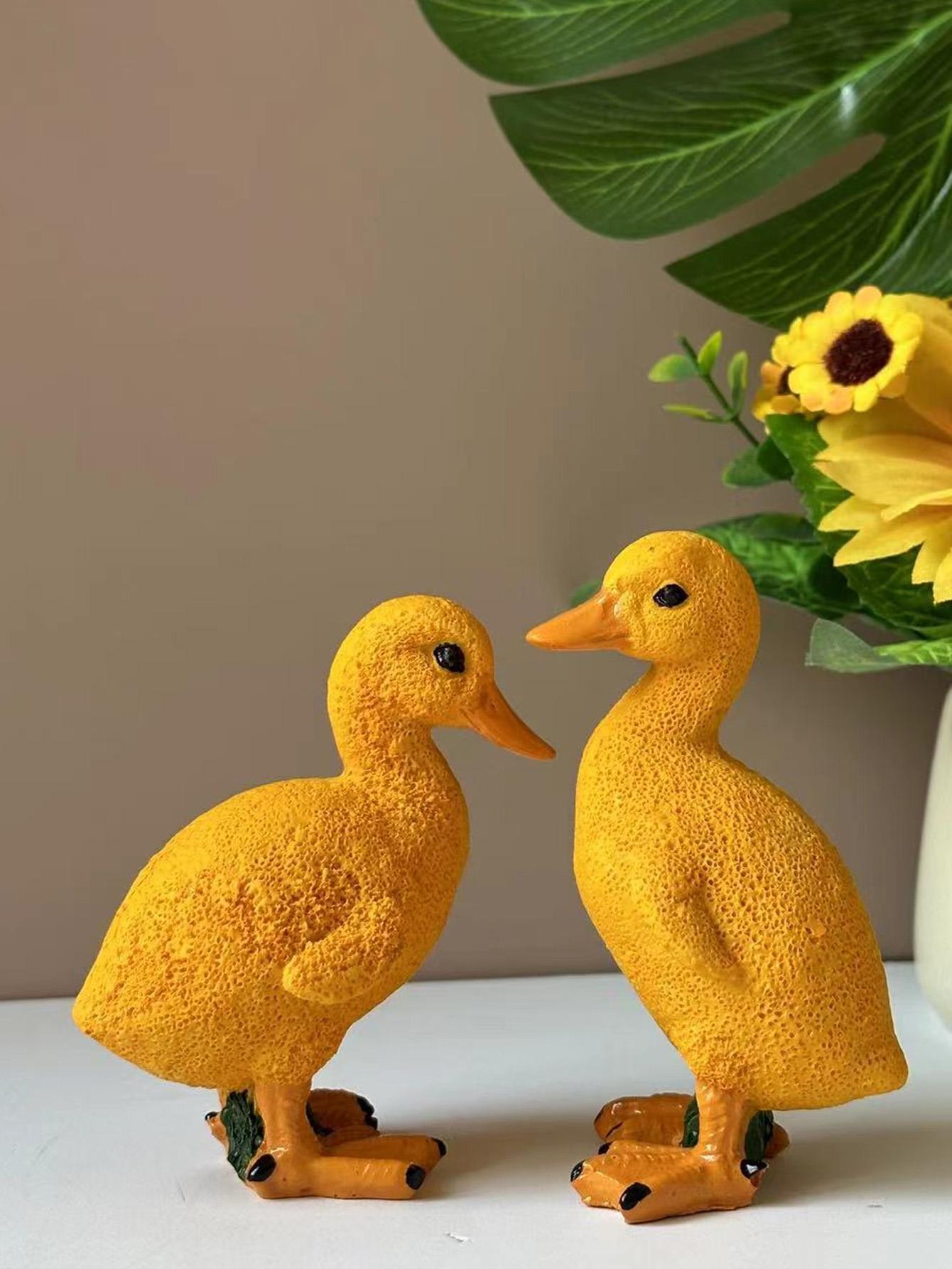 1 Pair/2 Resin Duck Decorations, Cute Little Yellow Duck Dolls Garden Decoration, Outdoor Statues, Micro Landscape Decorations
