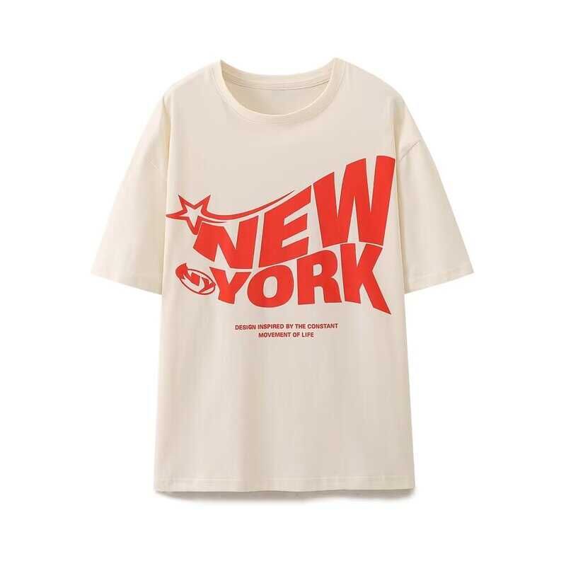 2024 Summer New Arrival American Retro Loose Pure Cotton New York Printed T-shirt Ins Female 0085364