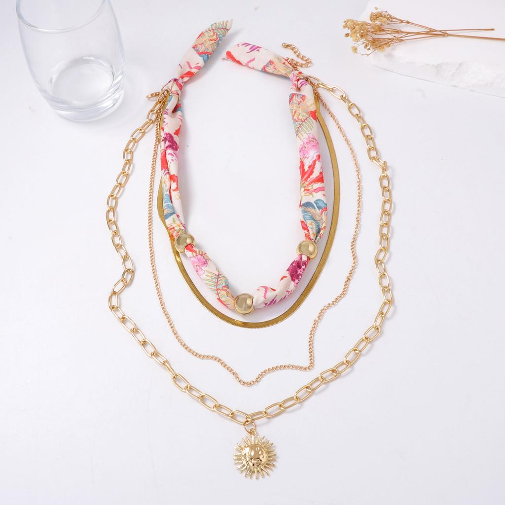 Personality trends, literary and artistic light luxury design, multi-layered wearing chains, silk scarves, necklaces, versatile necklace