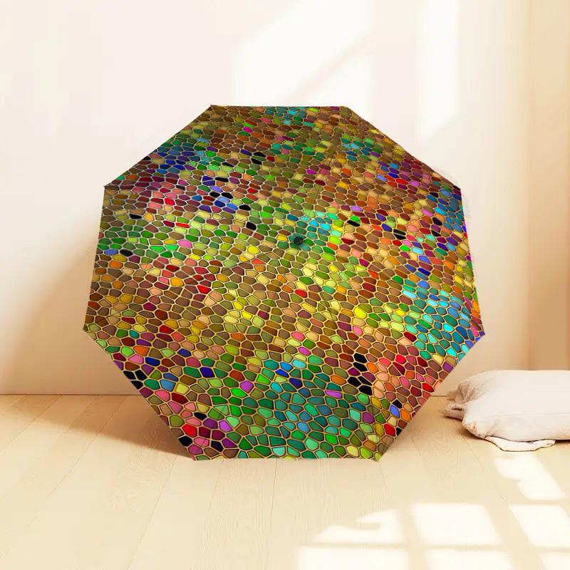 1pc mosaic colorful Pattern Umbrella  Automatic Opening and Closing Umbrella, High quality Umbrella, Ideal Gift for Her 157