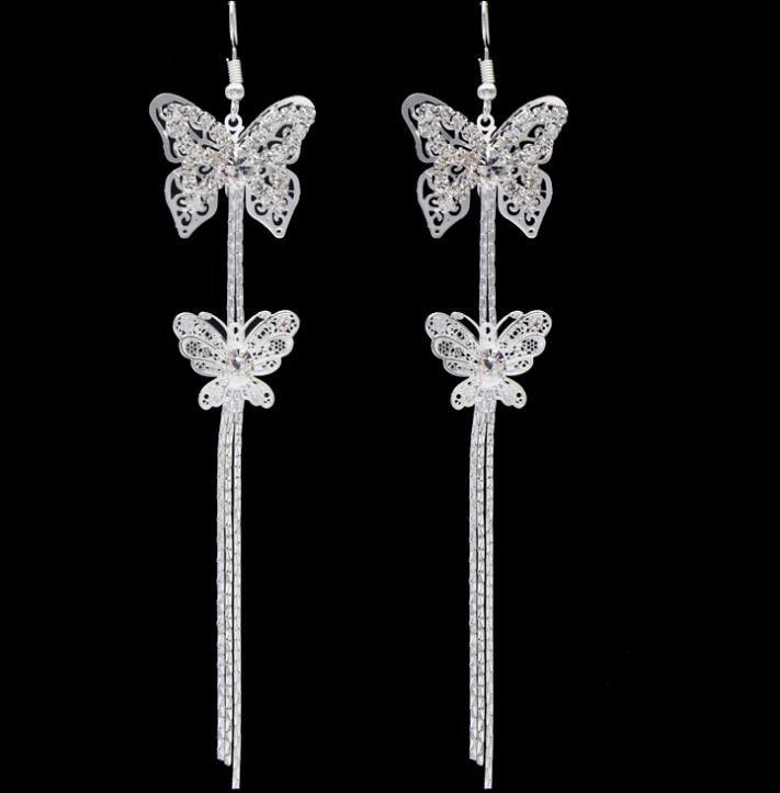 Women Butterfly Wedding Party Drop Long Tassels Hook Linear Earrings