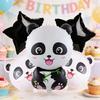 5-Piece Set of Panda Head and Five-Pointed Star Aluminum Foil Balloons, Suitable for Birthday Parties, Panda-Themed Birthday Party Decorations
