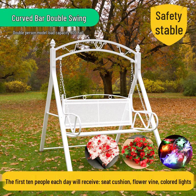 Wrought Iron Hanging Chair: Double Swing for Kids and Adults, Indoor & Outdoor Use, Ideal for Balcony or Courtyard.