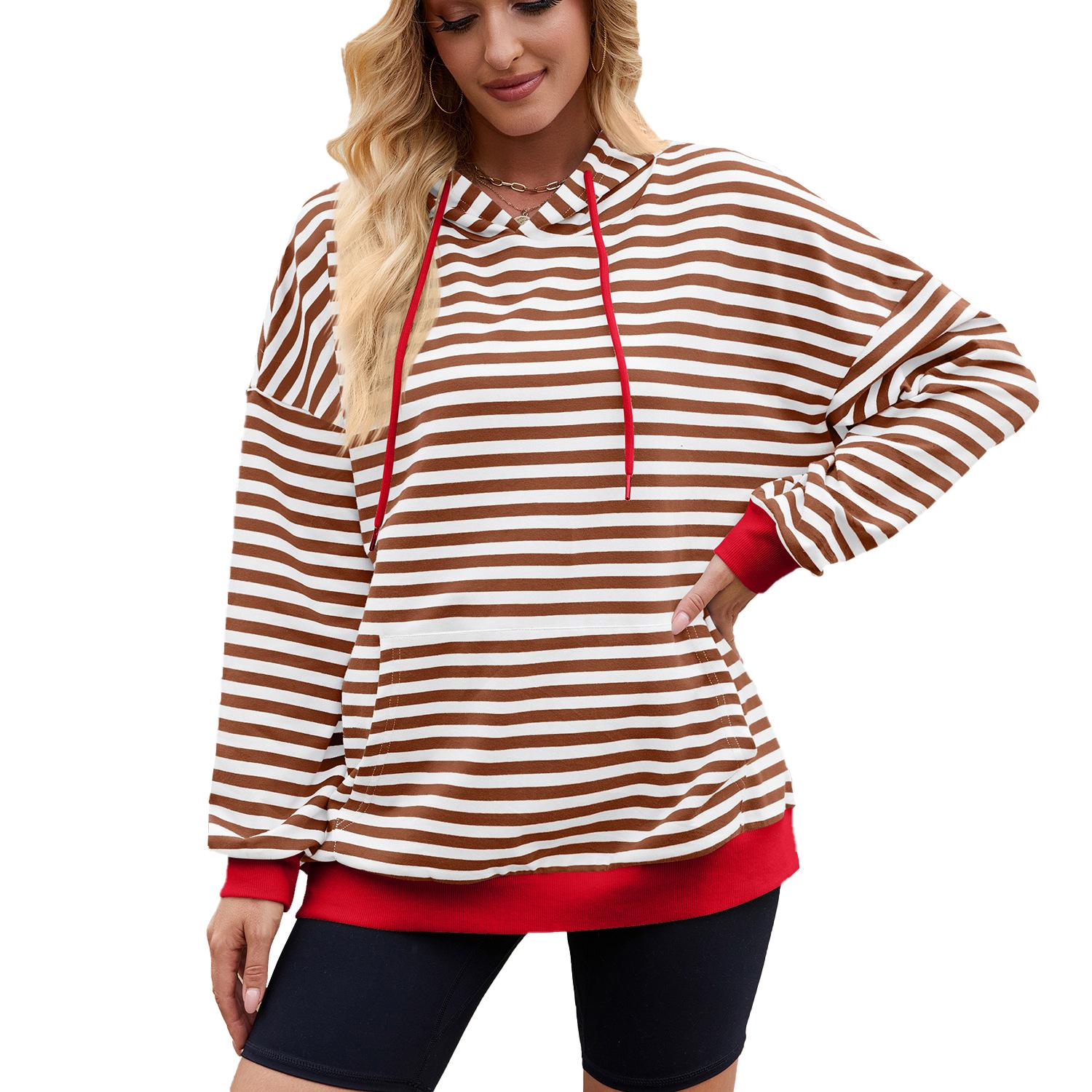 Осенне-зимняя женская толстовка с капюшоном в полоску — фото 13