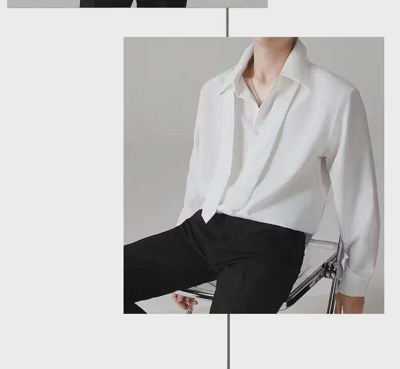 Pánská trendy bílá košile s dlouhým rukávem v korejském stylu s vycpávkami na ramena na jaro a podzim