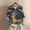 Women's Fashionable And Casual Shirt Half-sleeve Round Neck Print Cotton And Linen Blouse Top