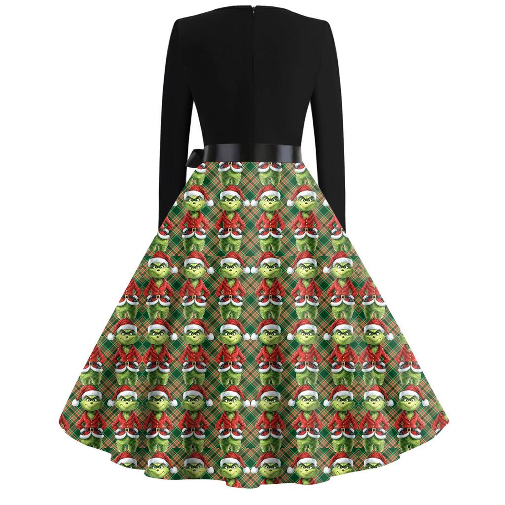 Dame Mote V-hals Casual Slim-fit Juleprint Langermet Kjole