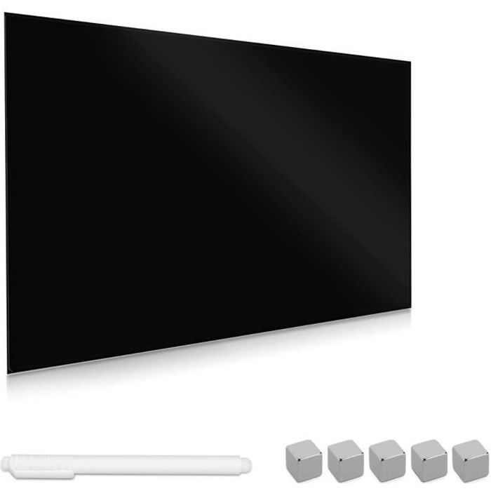 Navaris Tableau noir magnétique en verre - Tableau mural effaçable 60 x 40 cm avec 1x stylo feutre 5x aimant et kit de fixation -