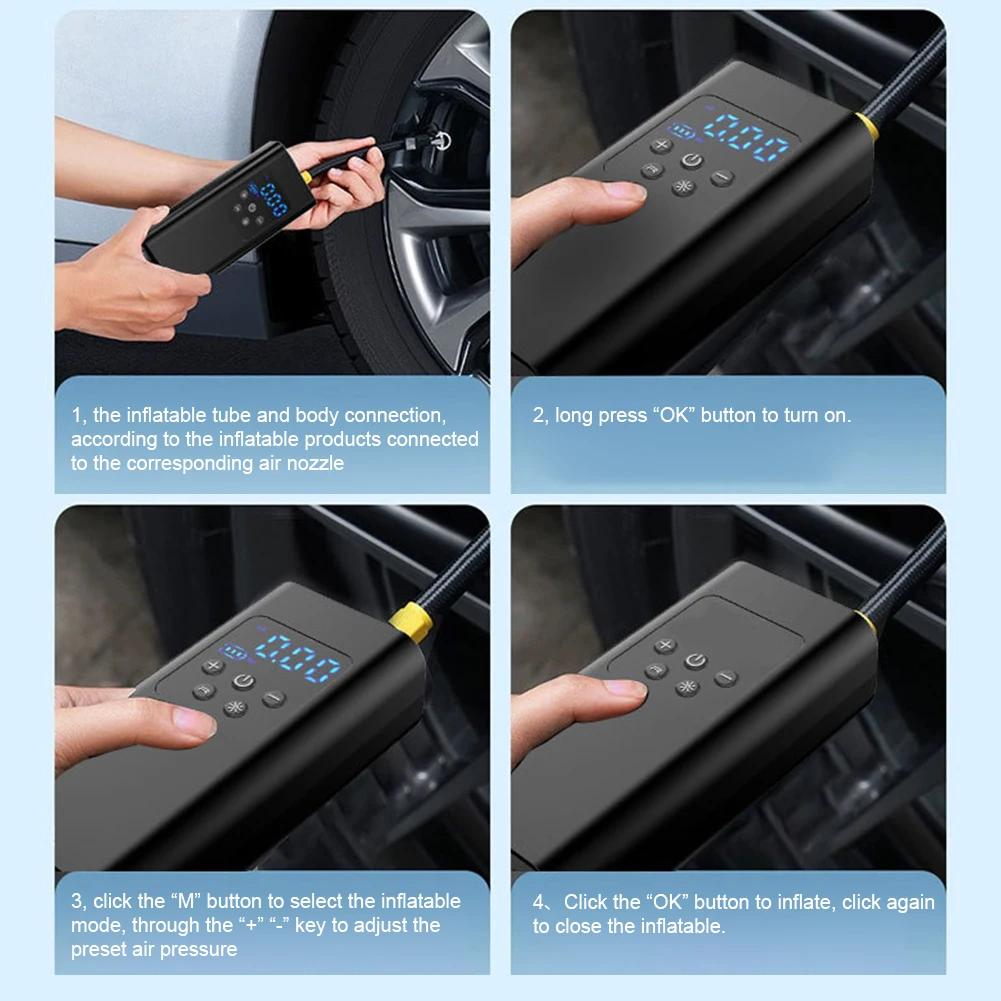 Electric Air Compressor Car Tire Inflatable Pump Car Tyre Inflator LCD Display Portable Air Pump for Car Motorbike Auto Bicycle