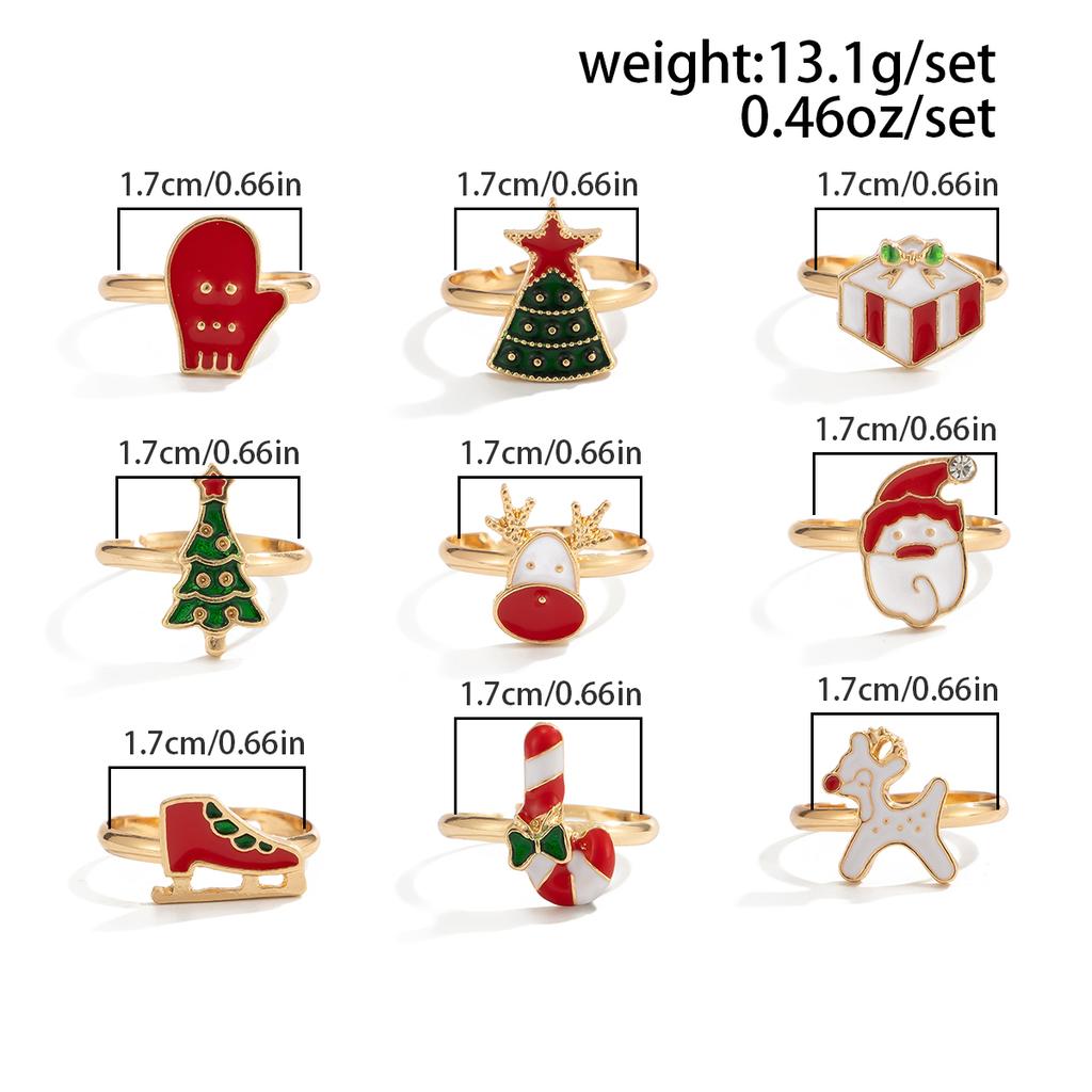 Ingemark 9Pcs/Set Christmas Tree Elk Santa Claus Rings Set for Women Vintage Gold Color Rings 2026 Christmas Couple New Jewelry