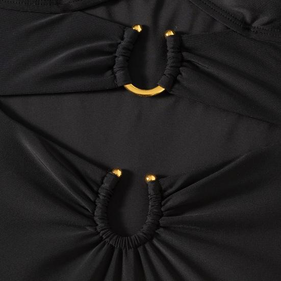 Monokini Soutien-gorge Push-Up à Armatures Ensemble Bikini Une Pièce avec Boucles Métalliques Design Creux Maillot de Bain Sexy à Bretelles Décolleté en V Dos Nu