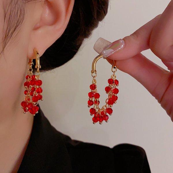 Red Zircon Bow Drop Earrings for Women Sweet Metal Ribbon Dangle Earring Fashion Charm Party Jewelry