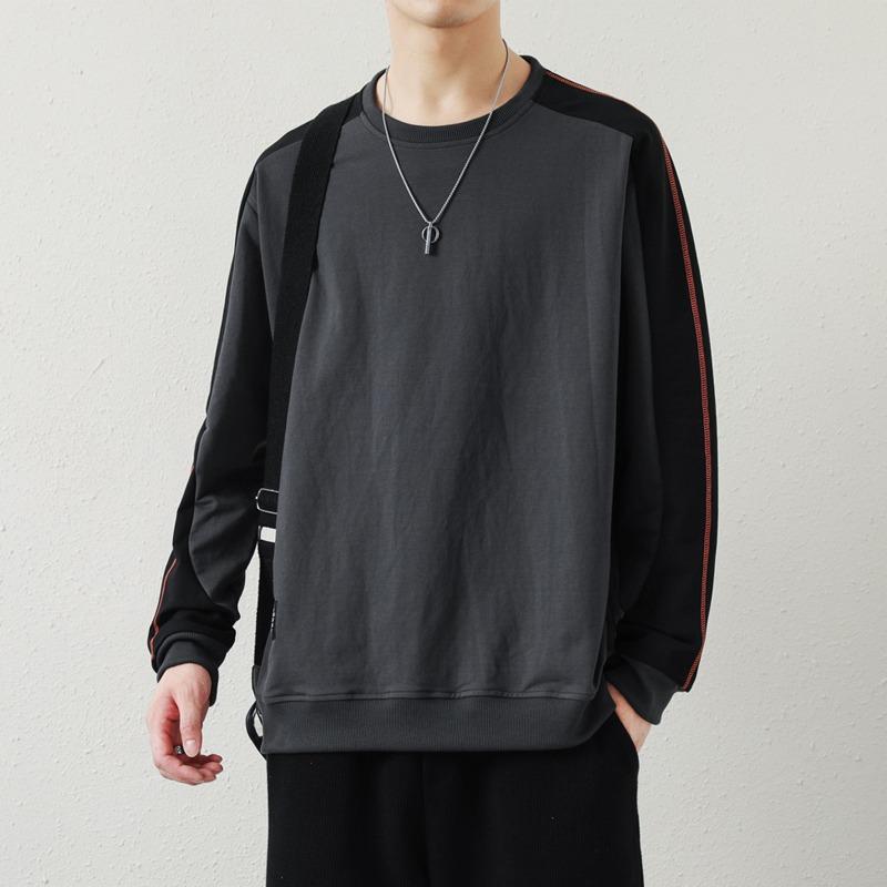 Frühling Herbst Rundhals Patchwork Locker All-Match Sweatshirt Männlich Lässig Mode Pullover Unterteil Top Männer