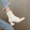 British Style Martin Boots Square Head White Short Boots Spring and Autumn Single Boots Horse Buckle High Heels Thick Heel
