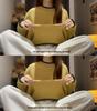 Women's Grey Color Block Loose Knit Sweater - Korean Style, Round Neck, Soft & Cozy for Autumn/Winter