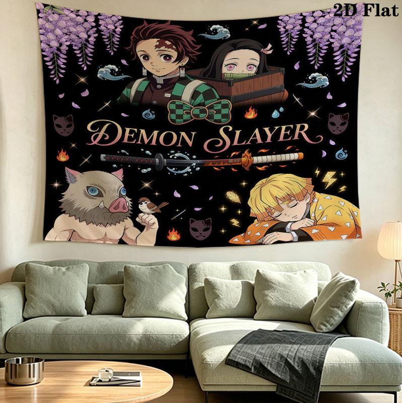 Gobelin Ścienny Demon Slayer Estetyczna Dekoracja Ścienna Koc z Drukowanej Tkaniny Dekoracyjne Gobeliny Do Sypialni Salonu Wystrój Domu