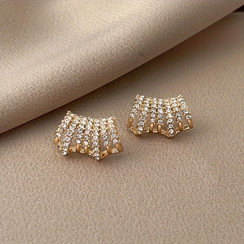 1Pair Elegant Golden-Tone Hoop Earrings with Sparkling Women's Jewelry for Casual & Formal Occasions, Cute Earrings, Embellishments