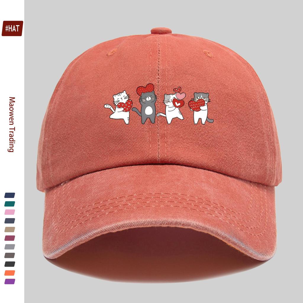 pc Cute Cartoon Cat And Heart Print Baseball Cap Ideal Decorative Hat for Home Leisure MultiColor Available Comfortable And