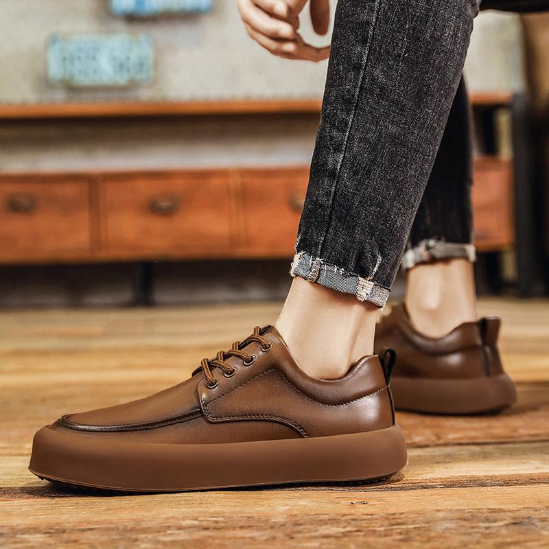 Men's Genuine Leather Business Casual Shoes Youth Fashion Casual Platform Shoes Men's All-match Outdoor Breathable Shoes Soft Wedding Shoes