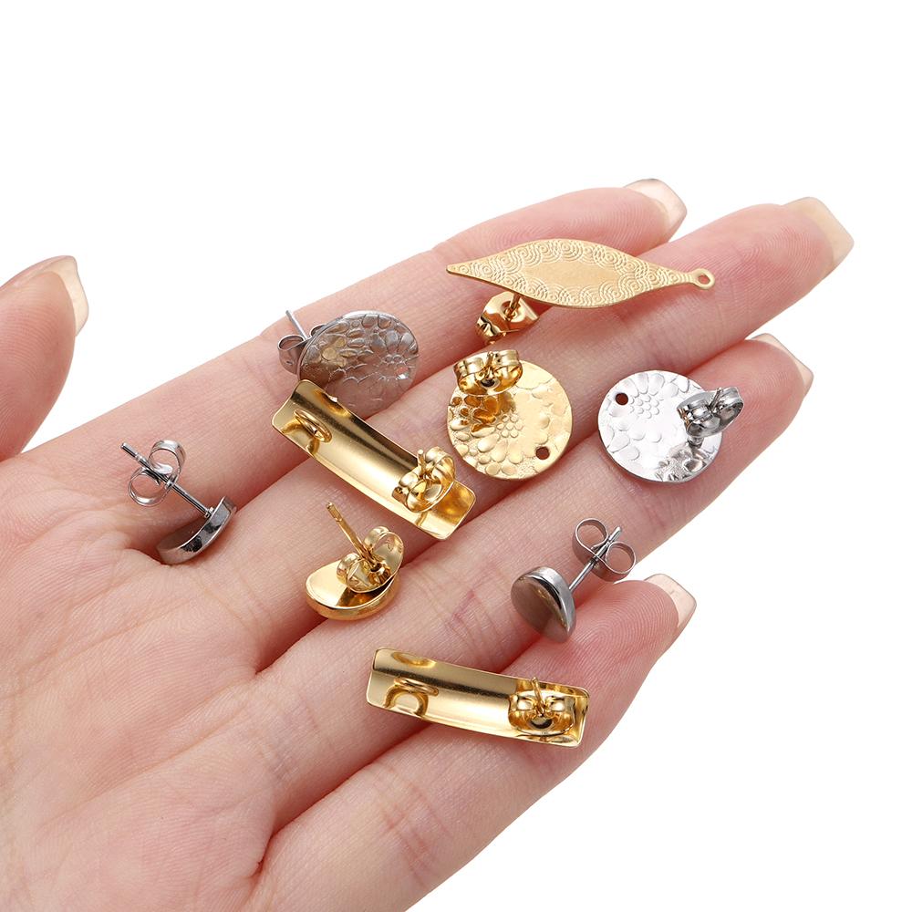 10 Stück/Los Mehrere Stile Edelstahl Stecker Ohrring Basis Runde Blätter Basis für Ohrringe DIY Schmuckherstellung Zubehör