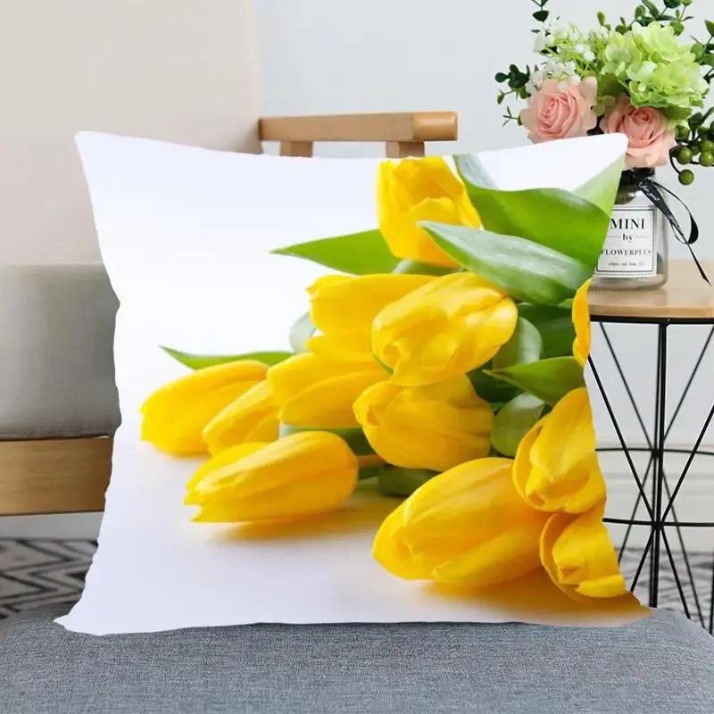 "Floral Tulip Pillowcase, Soft Cotton - Vibrant Flower Design for Spring Decor, Comfortable and Stylish, Perfect Gift for Home"