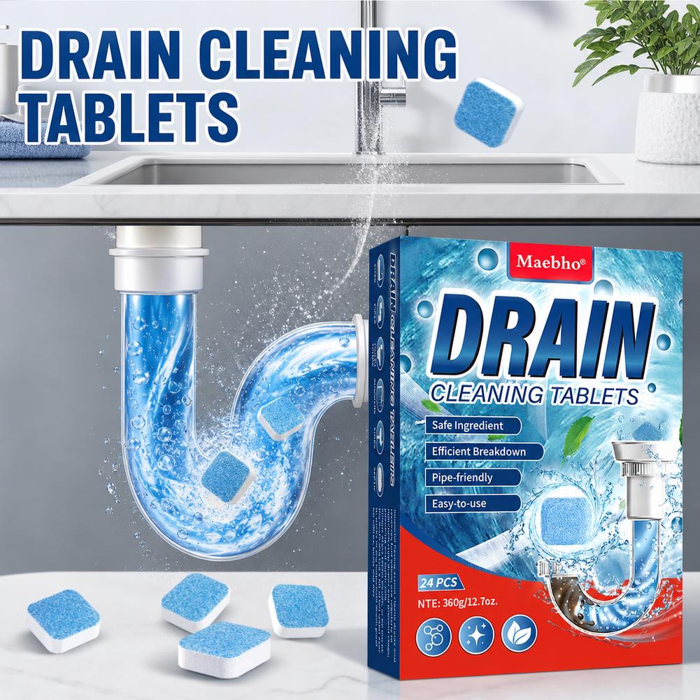 Drain Cleaning Tablets Sink Unblocking Tablets Drain Unblocking Tablets Suitable For All Sink Types 24pcs/Pack
