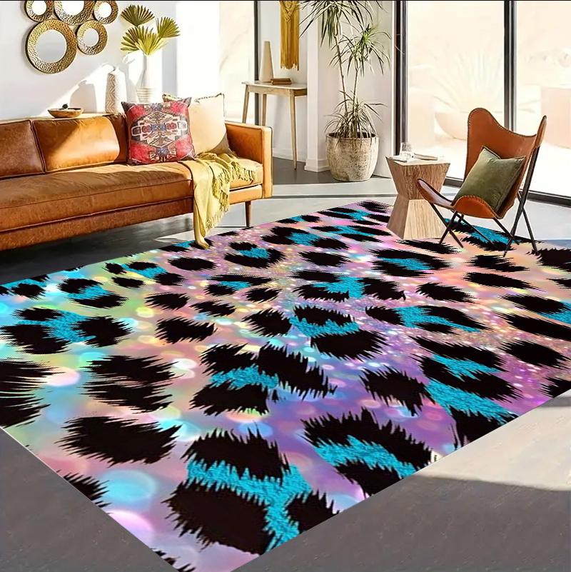 Gradient Leopard Carpet Mat Rug Home Decoration Living Room Floor Rug Sparkle Pattern Colorful Design Indoor Area Rug