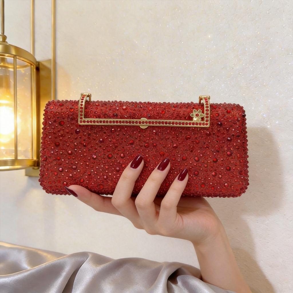 Fashion Wool Diamond Handbag Women's 2026 Spring New Fashion Exquisite Dinner Bag Shoulder Messenger Bag Bag