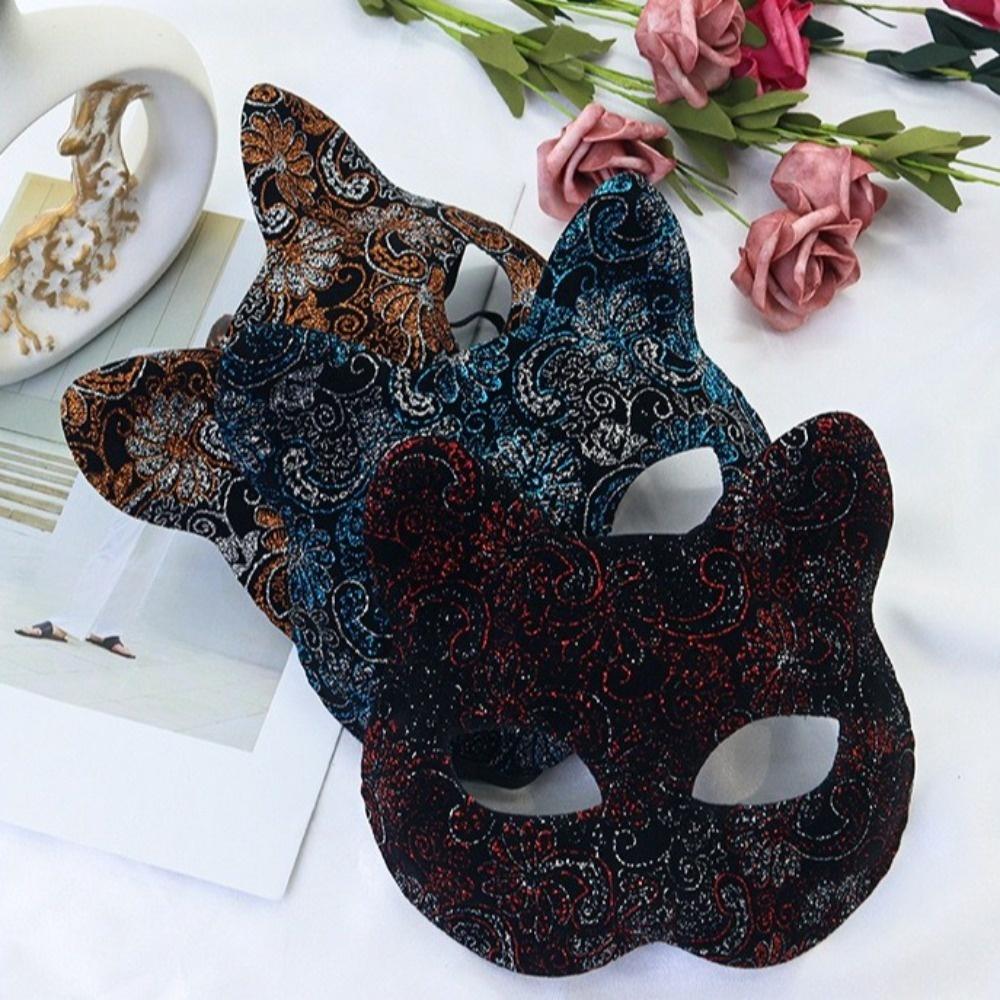 Flower Halloween Masquerade Mask Plastic Half Face Mask Retro Cat Face Masks  Women