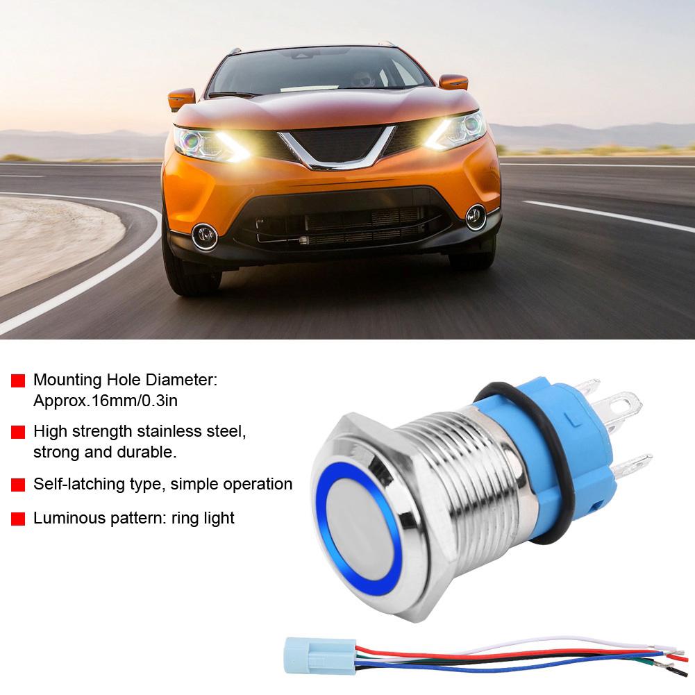 16mm 12V Waterproof Car LED Light Latching Self Locking Push Button Switch With Plug (Blue)
