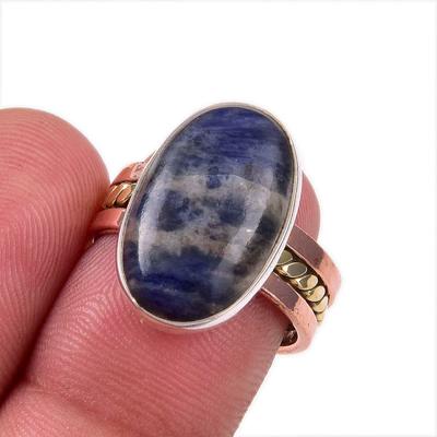 Natural Sodalite Gemstone 925 Solid Sterling Silver Gift Two Tone Ring S.7 M1Z04
