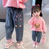 Kid's 2 Piece Printed Suit Short Sleeve Button Up Top Wide Leg Pants Suit Set Pajamas Home Casual Suit