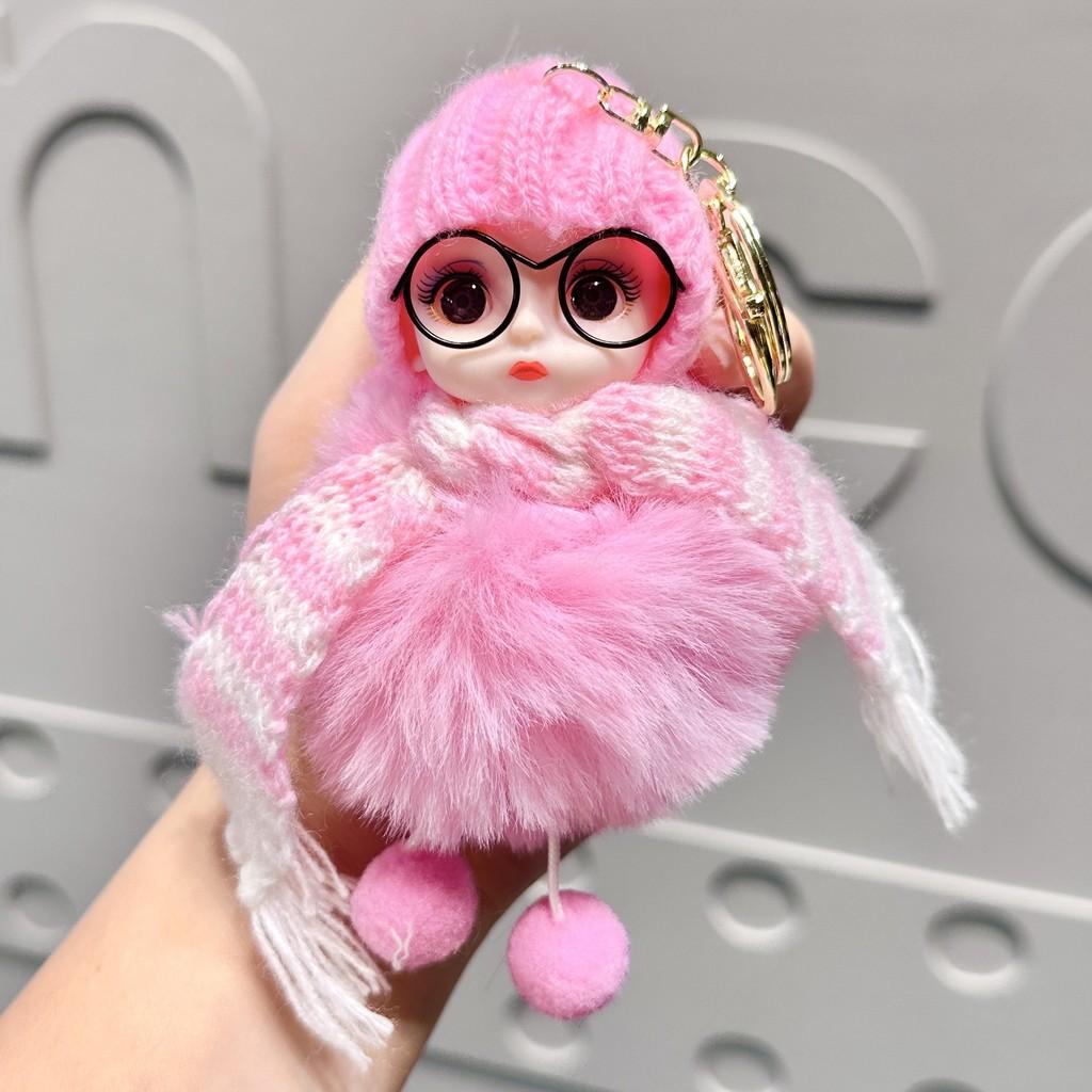 

Big Fun Plush Eye Doll Keyring Colorful Scarves Unique Accessory For Bags And Keys Pink Scarf