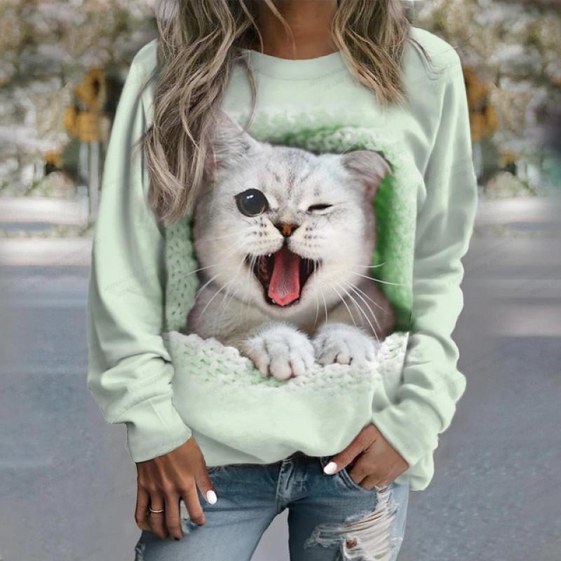 Lovely Cat 3d Print Women Fashion O-neck Long Sleeved Women Sweats Animal Coat Girl Clothes Anime Cat Long Sleeved Kawaii Oversized