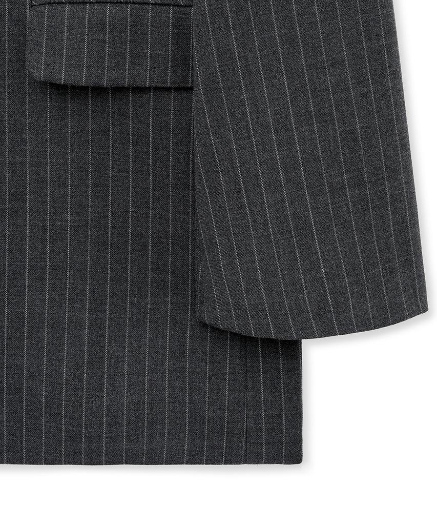 Noirer Wool Striped Tailored Jacket (Grey)