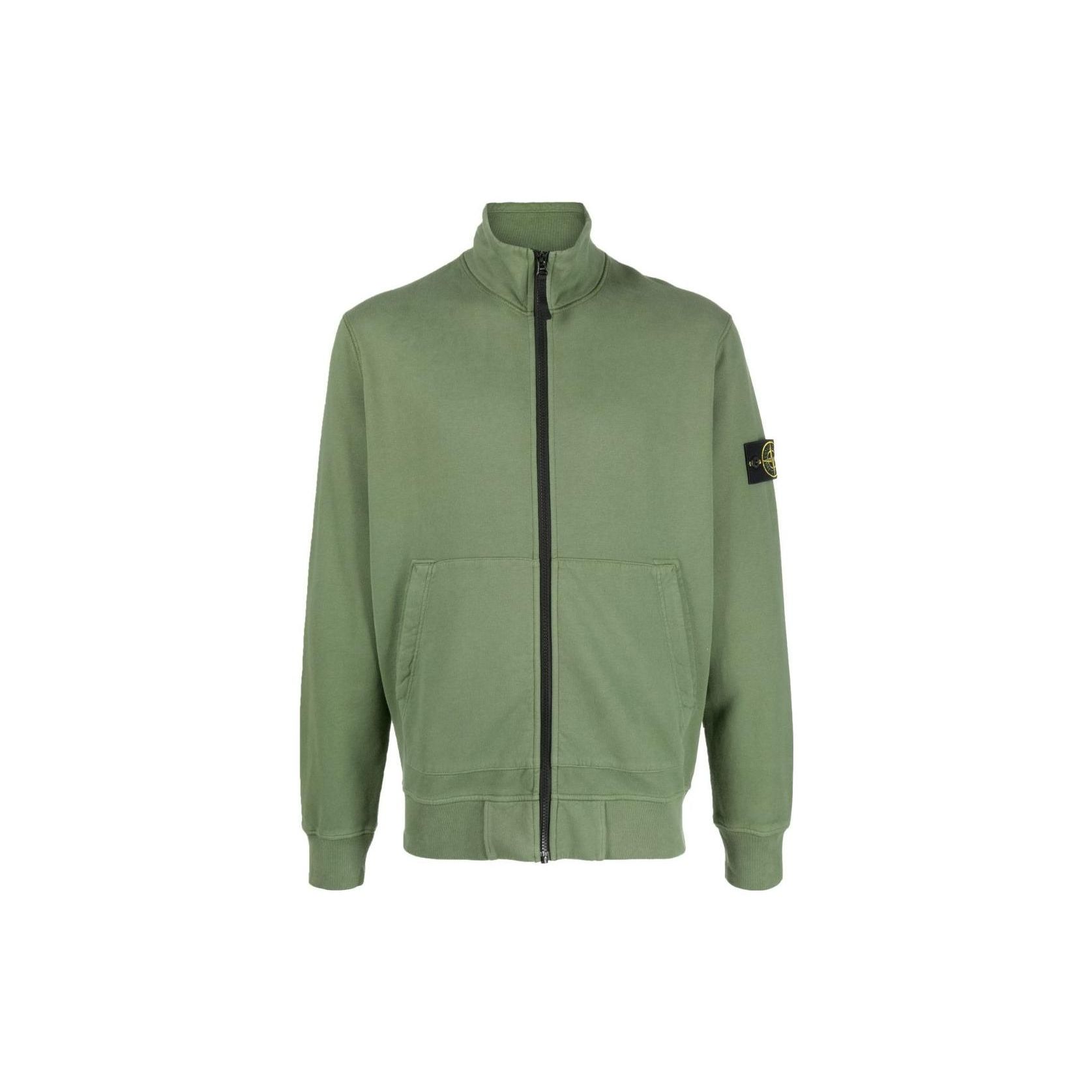 

STONE ISLAND Однотонная толстовка с капюшоном на молнии с логотипом Мужские худи Зеленый 771564320-V0058 S