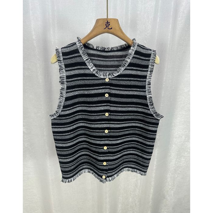 

Полосатый вязаный свитер для женщин, летний вязаный жилет, без рукавов one size чёрный