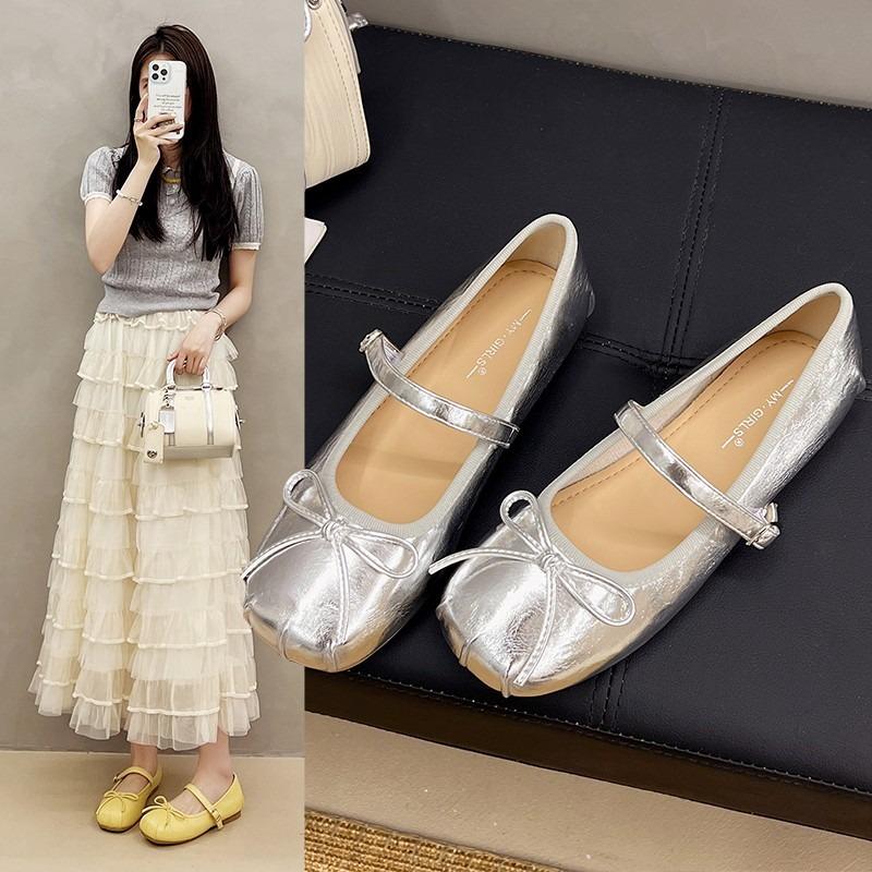 Bow Shallow Mouth Single Shoes Women's Spring and Summer New Soft-soled Ballet Small Single Shoes Women